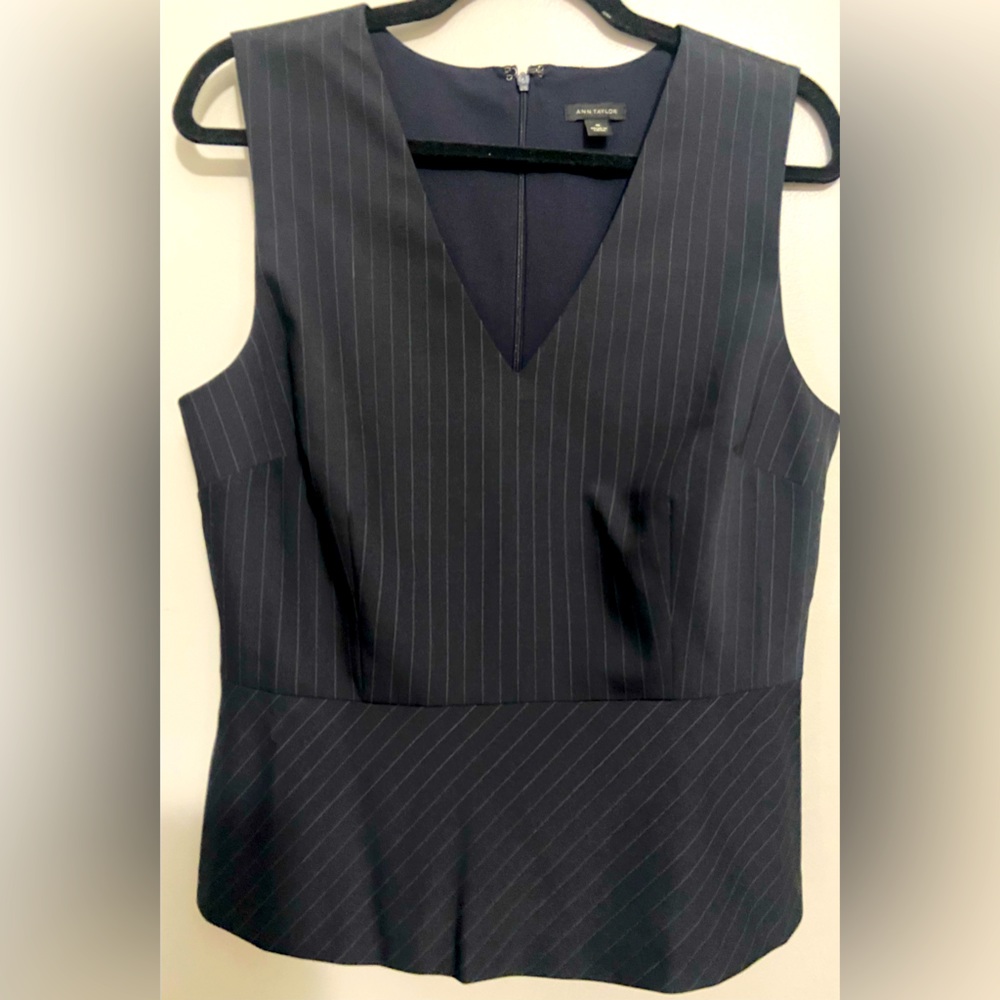 Ann Taylor Navy Pinstripe Peplum lined top / 8